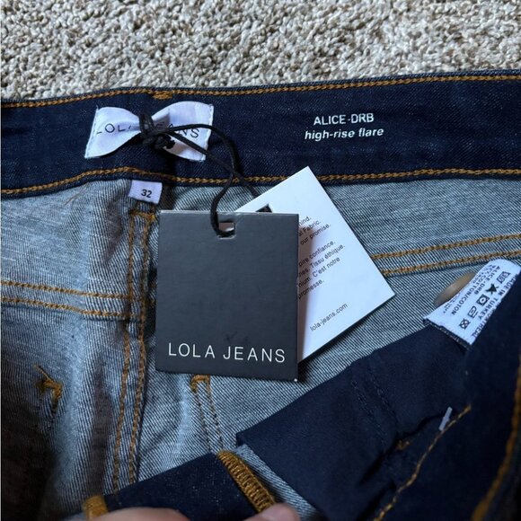 NEW Lola Denim-Alice Flare High-Rise Dark Blue Stretch Premium Denim Jeans 32 - Picture 11 of 14